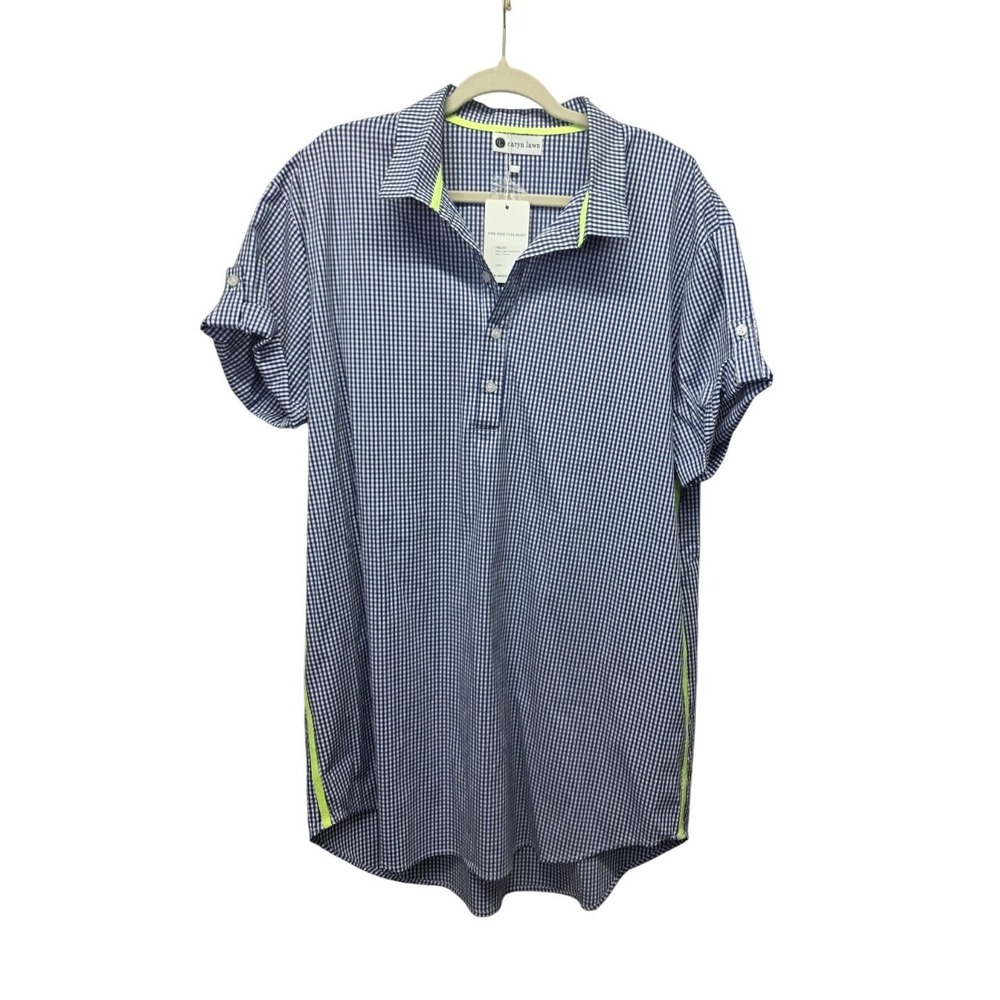 Caryn Lawn Jackie Dress OSFM Gingham Navy White Neon Stripe Short Sleeve NEW